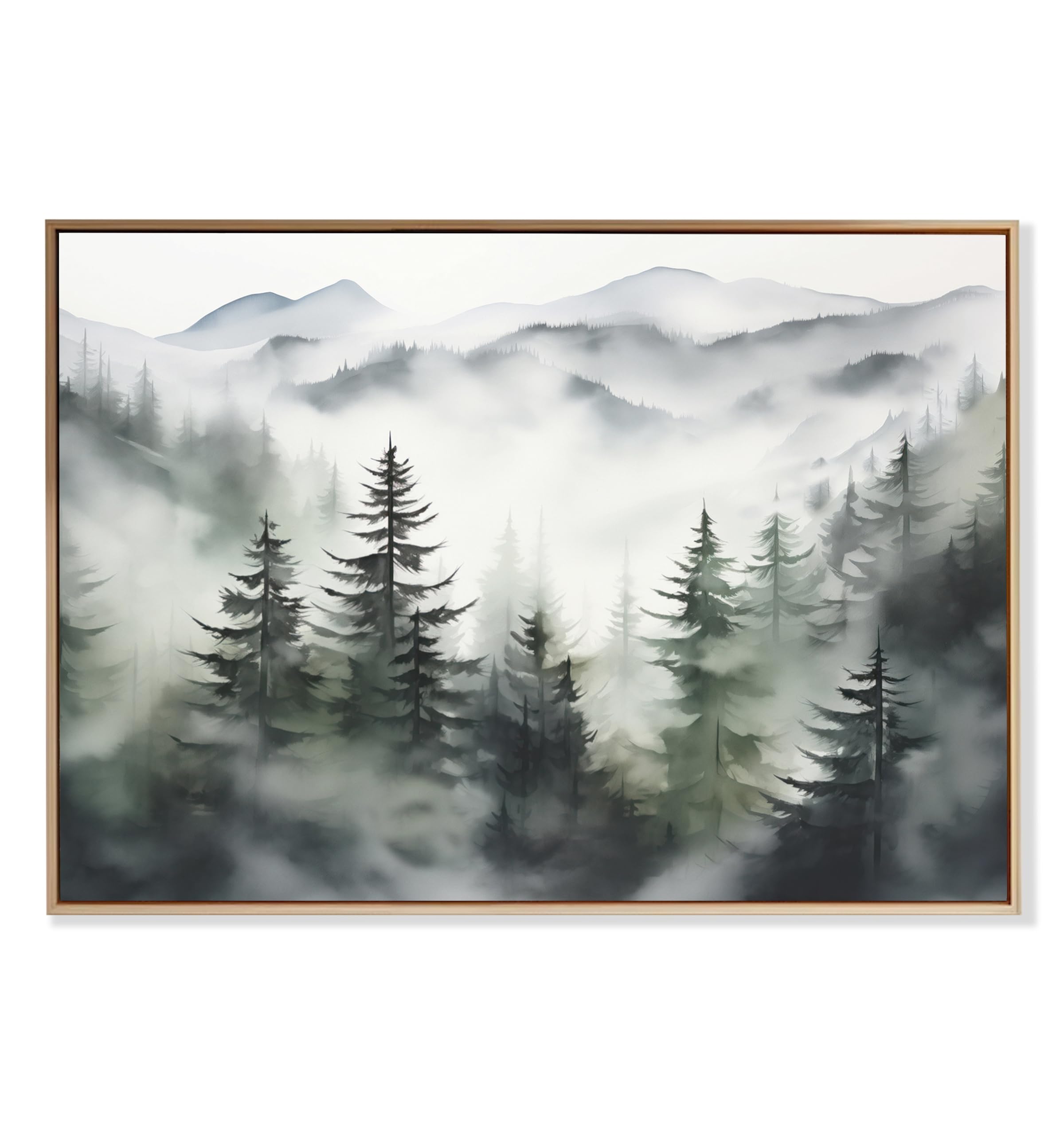 Induslyfe Framed Wall Art Decor Classical Oil Painting Canvas Prints Landscape Wall Art Cloud and Pine in Winter Snow Sage Green Vintage Wall Art for Home Bathroom Living Room Kitchen 24x36in