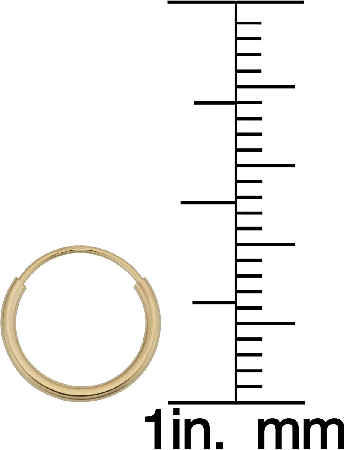 14k Yellow Gold 1mm Thick Round Tube Endless Hoop Earrings (10, 12, 14, 16 or 18 mm)