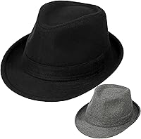 2 Pack Ligouritan Manhattan Fedora Hats for Men - Gangster Trilby Vintage Polyester Felt, Unisex Adjustable Short Brim