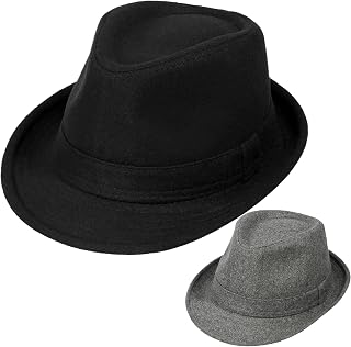 2 Pack Ligouritan Manhattan Fedora Hats for Men - Gangster Trilby Vintage Polyester Felt, Unisex Adjustable Short Brim