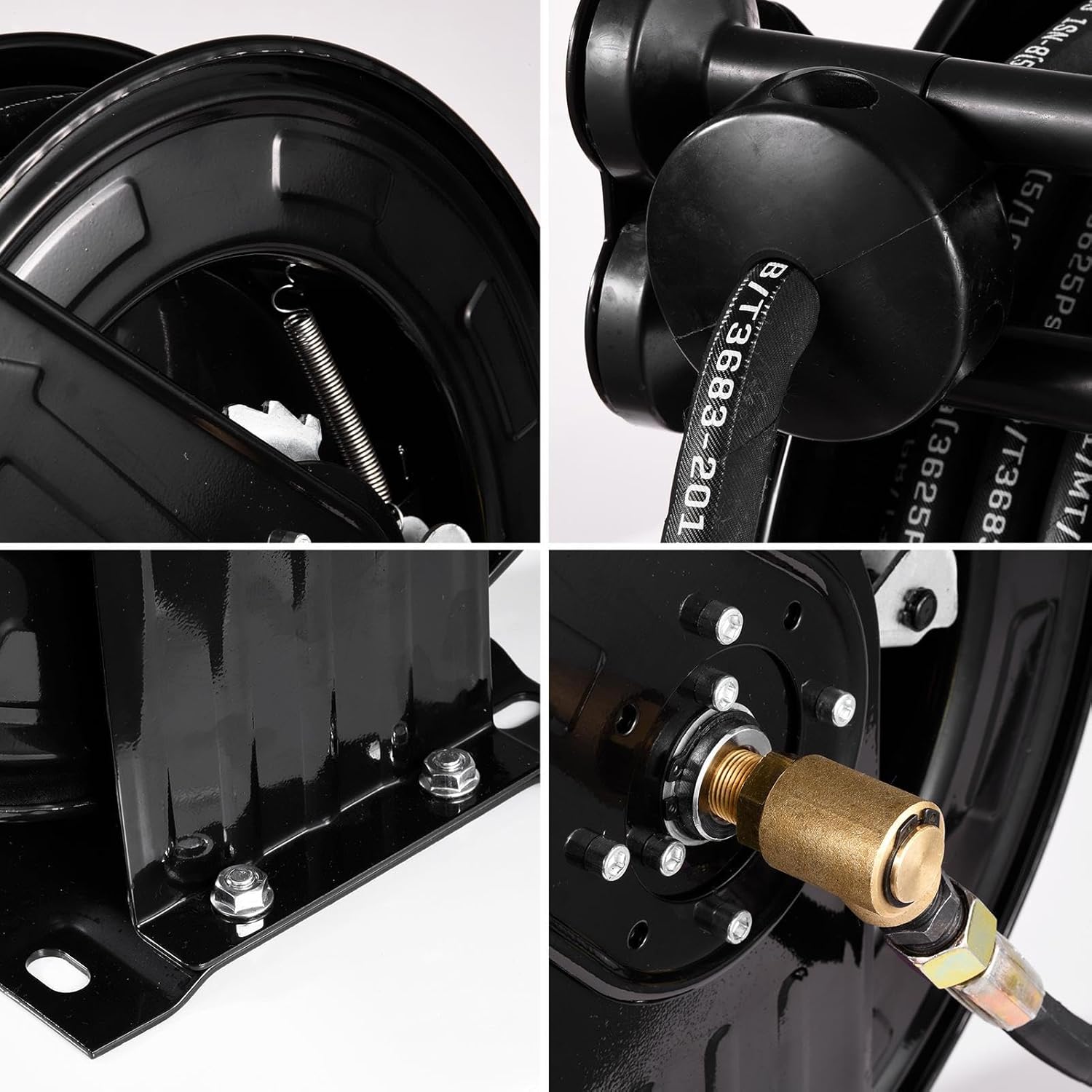 Pressure Washer Hose Reels,Steel Heavy Duty Garden Hose Reel | 4000 PSI, Double Arm Auto Rewind, for Factory Floors, Garages Cleaning