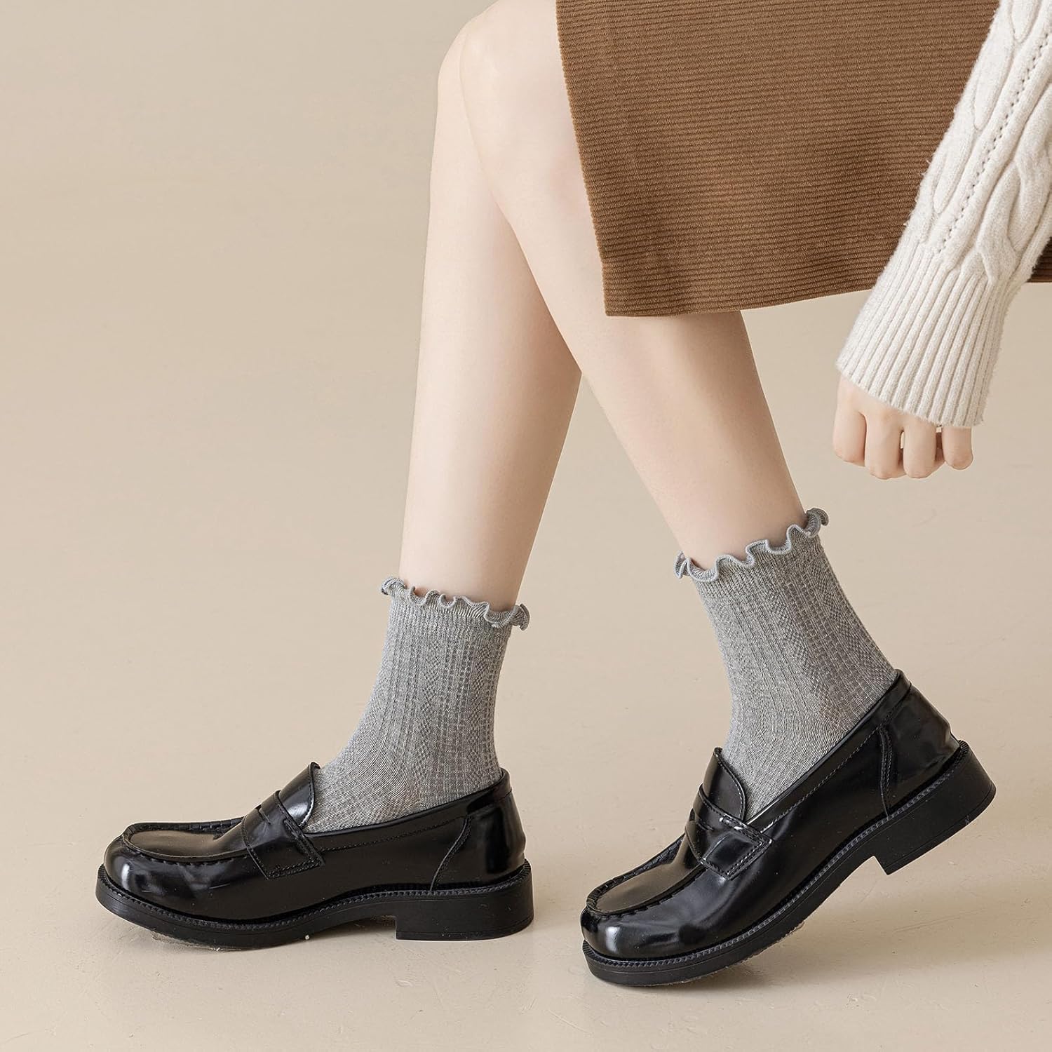 Mcool Mary Womens Crew Socks Ruffle Casual Cotton Frilly Breathable Cute Knit Lettuce Trim Dress Ankle Socks 6 Pack - Image 2