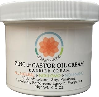 TDNaturals Zinc & Castor Oil Barrier Cream for Baby & Dry Skin - Non-GMO, Unscented, Natural 4.5 oz