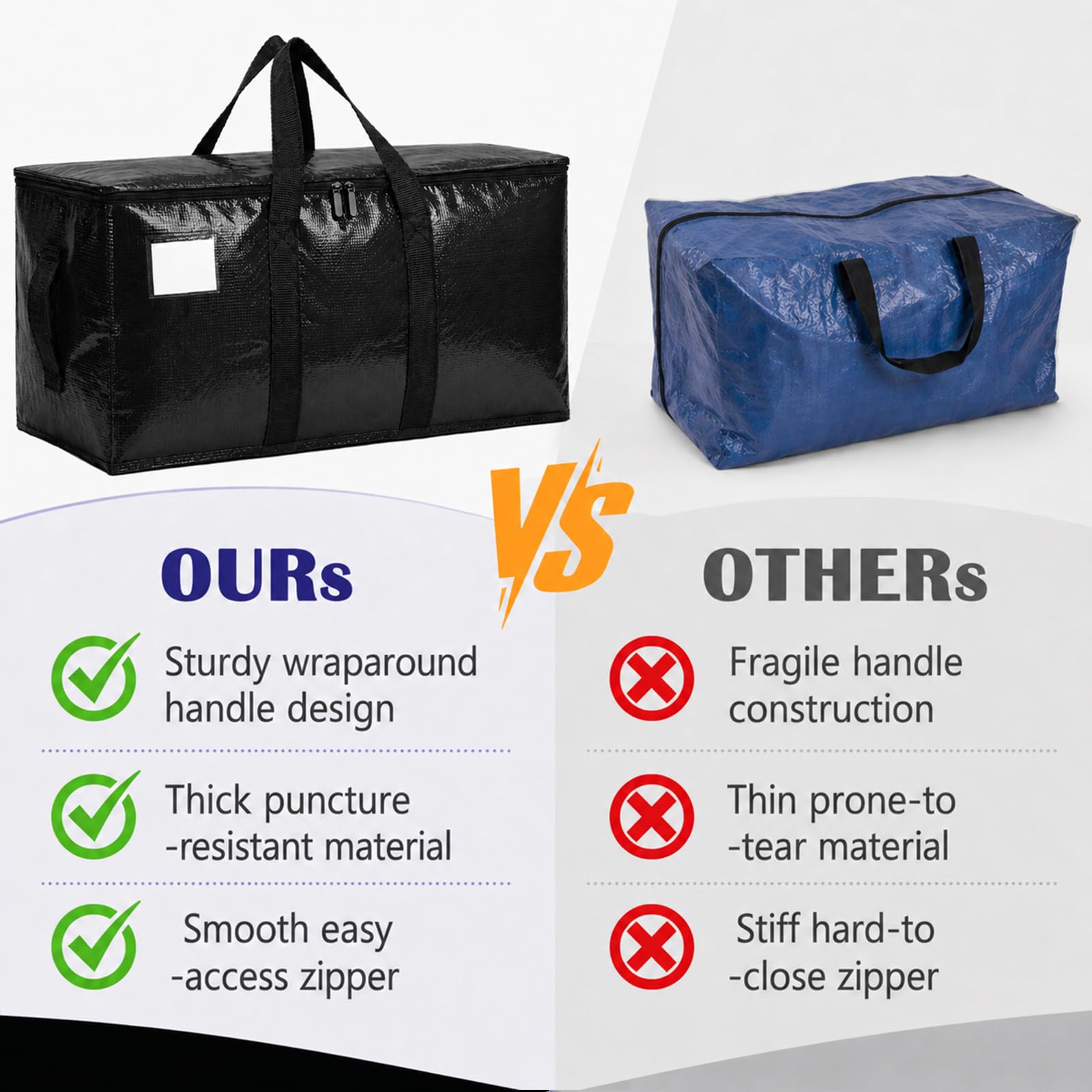 Songrey Heavy Duty Moving Bags, 8 Pack Large Storage Bags with Zipper & Handles, Waterproof Totes Bags for Clothes Packing, Moving, College Supplies, Home Organization view 4