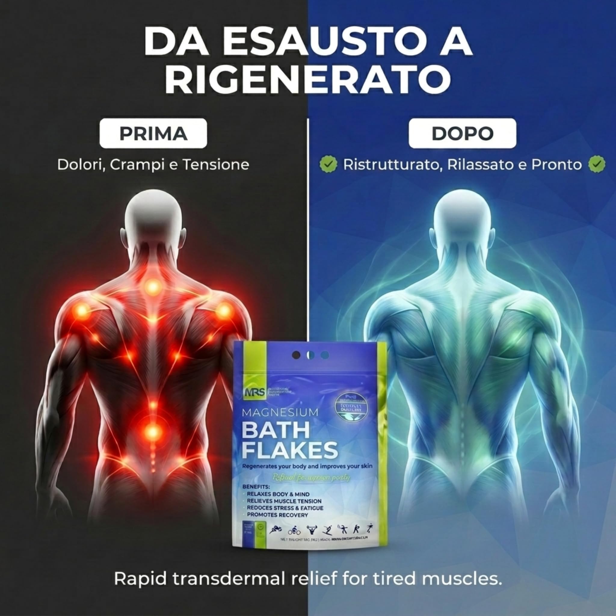 MRS Sali da Bagno Fini al Magnesio, Sale di Epsom, Sali da Bagno, Per trattamento Muscoli e Piedi, Rigenera il Corpo e la Mente, Sistema Rigenerante al Magnesio, 4kg - 8.8 lb