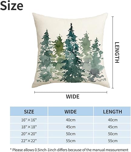 Miniatura 2 de Juego de 2 fundas de almohada de árbol de Navidad verde oscuro de 18 x 18 pulgadas, diseño de acuarela de bosque natural, para exteriores, invierno,