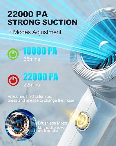 Miniatura 2 de Aspirador de mano para automóvil de alta potencia, 4 en 1, pequeño, portátil, sin escobillas, con potencia de succión de 22000 pa y plumero de aire,