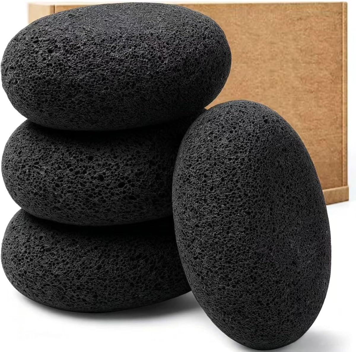 Natural Foot Pumice Stone for Feet, Borogo 4-Pack Lava Pedicure Tools Hard Skin Callus Remover for Feet and Hands Black