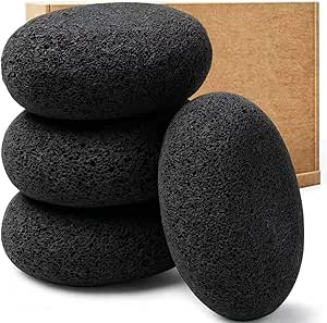 Natural Foot Pumice Stone for Feet, Borogo 4-Pack Lava Pedicure Tools Hard Skin Callus Remover for Feet and Hands Black