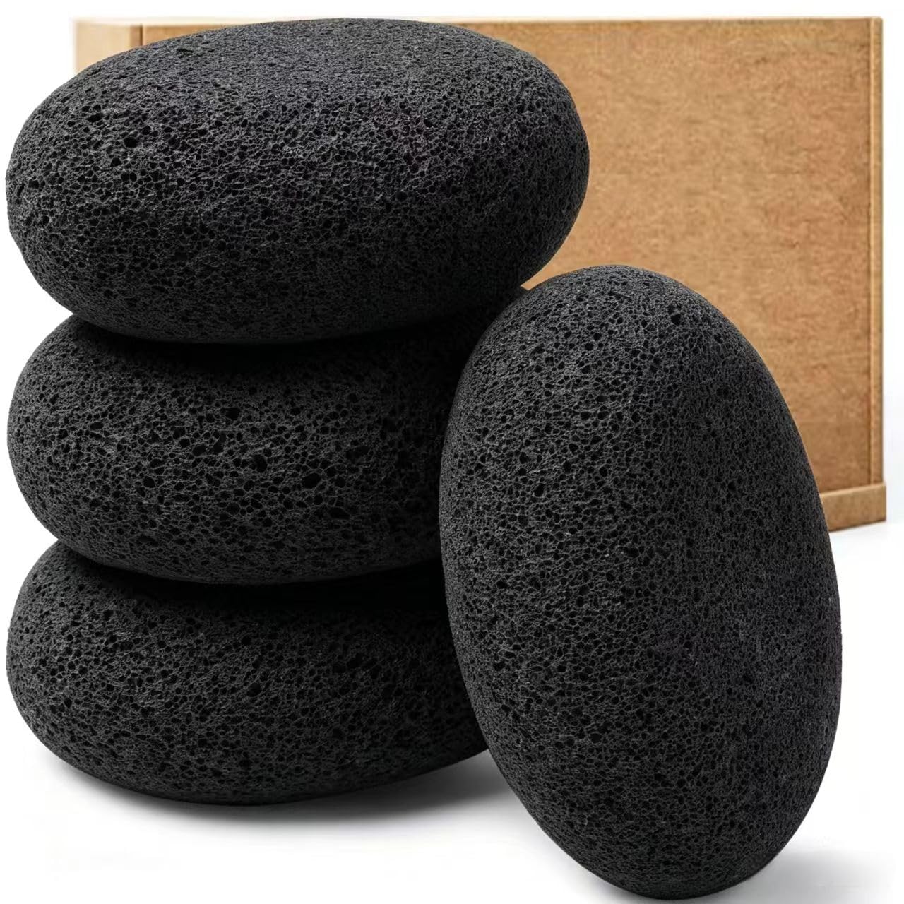 Natural Foot Pumice Stone for Feet, Borogo 4-Pack Lava Pedicure Tools Hard Skin Callus Remover for Feet and Hands Black Classic