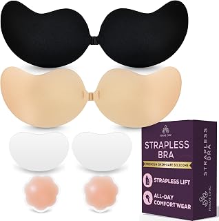 Strapless Bras for Women Sticky Push Up | Adhesive Backless Invisible Support with Lift Stickers & Nipple Covers