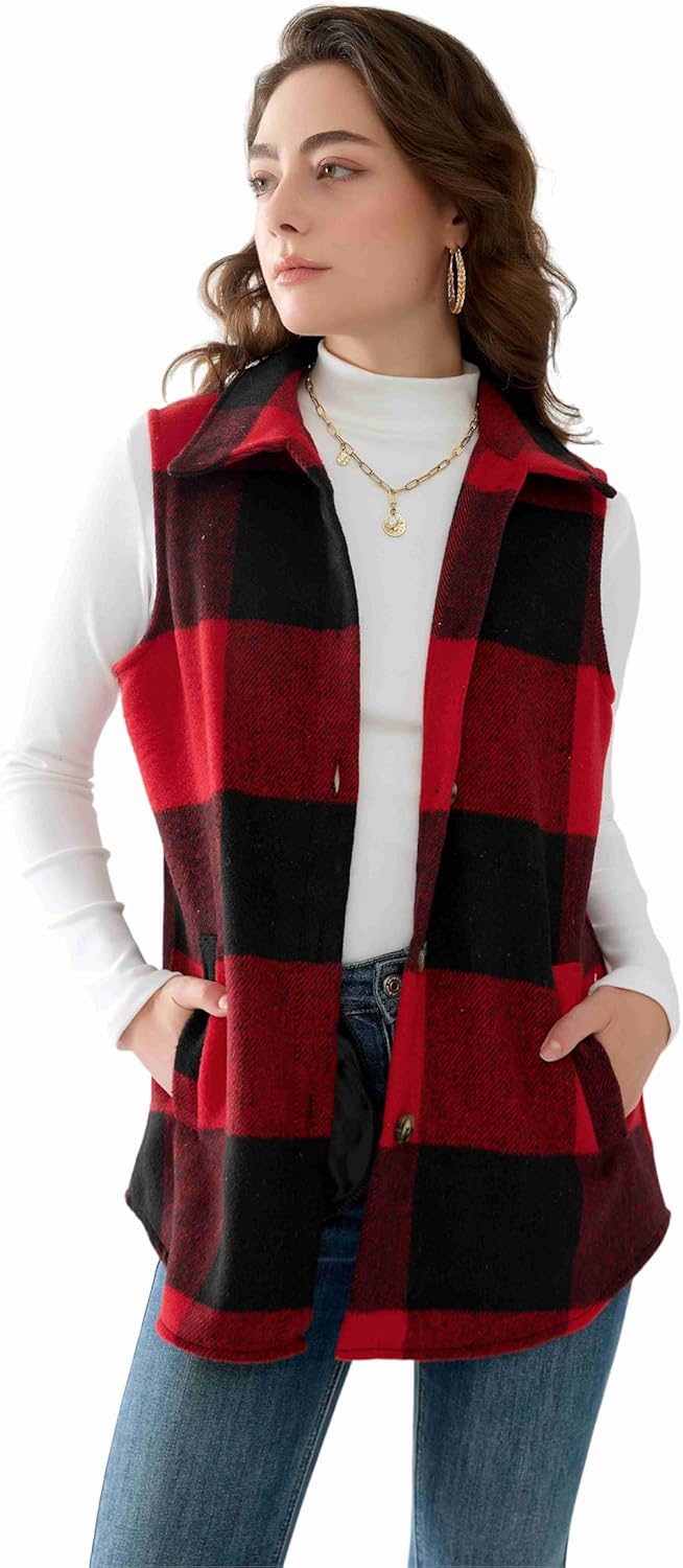 Unidear Women’s Flannel Plaid Vest – Sleeveless Button Down Shirt Jacket with Pockets - Image 2