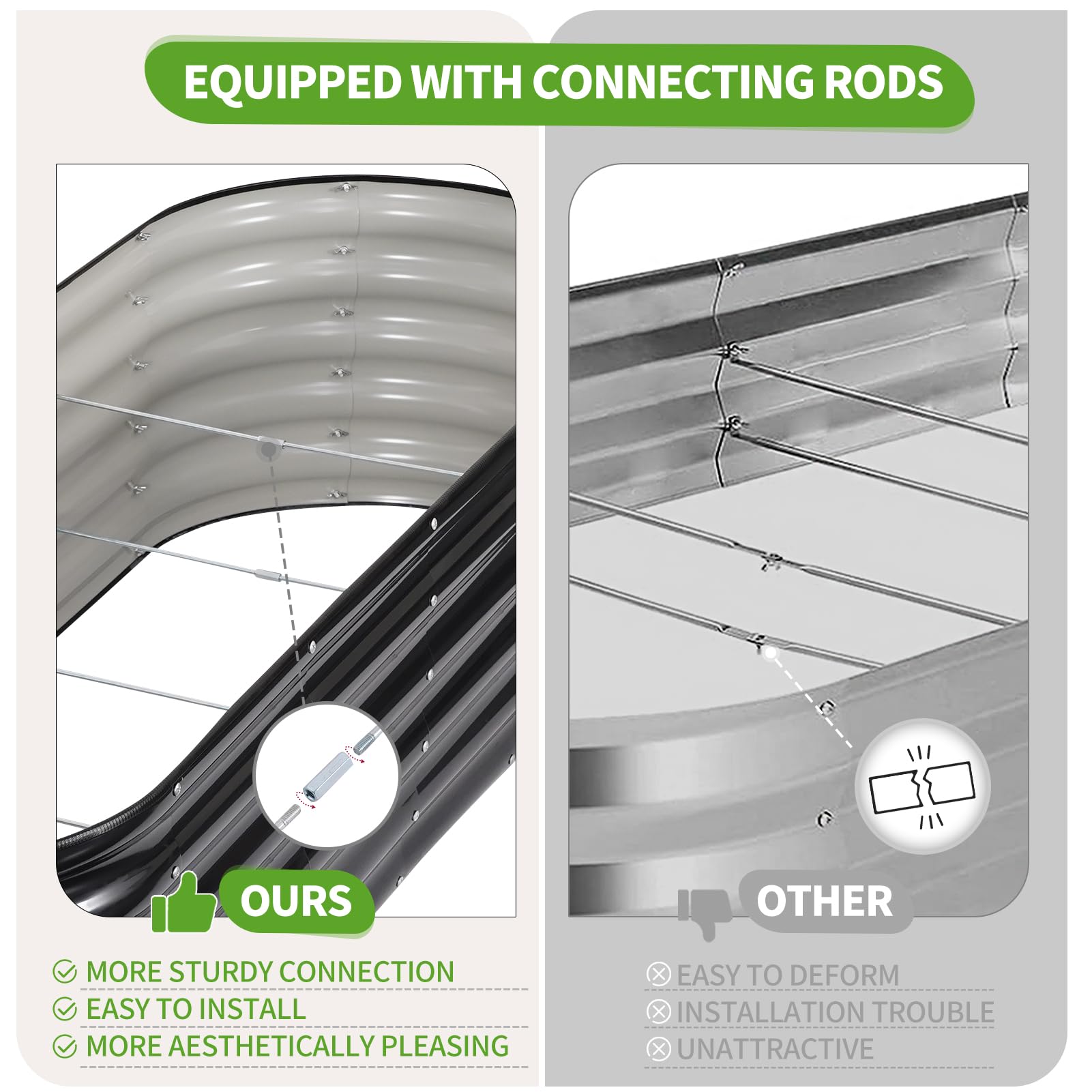 Cama de jardín elevada galvanizada para Exteriores, Camas elevadas para jardinería, Caja de macetero de Metal, Kit de Cama de jardín elevada de Acero con Borde de Seguridad y Guantes para
