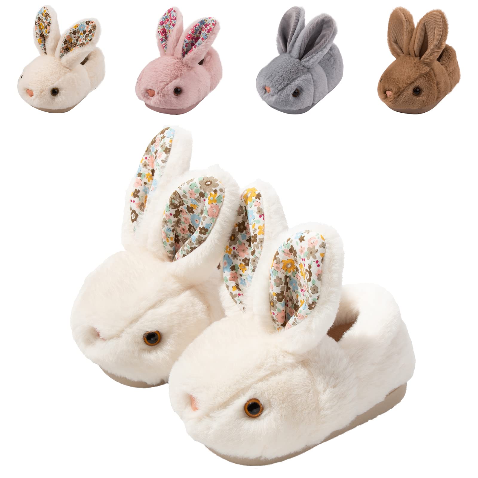 HitopteuKids Bunny Slippers - Cute Plush Winter Warm House Shoes Anti-Slip Rabbit Slippers for Toddler Boys & Girls