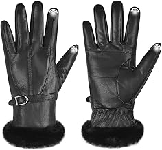 Harssidanzar Winter Women's Leather Gloves Warm Leather Gloves Fur Lining Winter Dress Gloves SL022EU