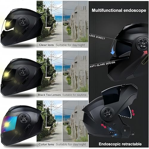 Miniatura 7 de Casco modular de motocicleta con Bluetooth, casco de motocicleta con Bluetooth, aprobado por DOTECE, casco frontal abatible, doble visera antivaho,