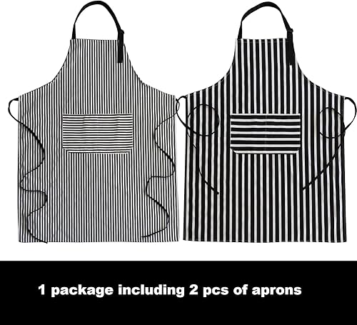 Miniatura 6 de 2 delantales de talla grande para hombres y mujeres, delantales grandes ajustables con 2 bolsillos para cocina, jardín (rayas negras, 31.5 x 37.4 in)