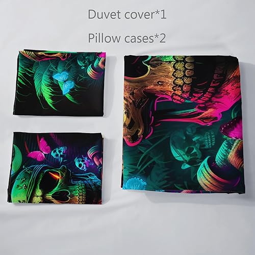 Miniatura 60 de AILONEN Juego de funda de edredón de calavera de azúcar, tamaño Queen, juego de funda de edredón de calavera de rosa roja, juego de ropa de cama