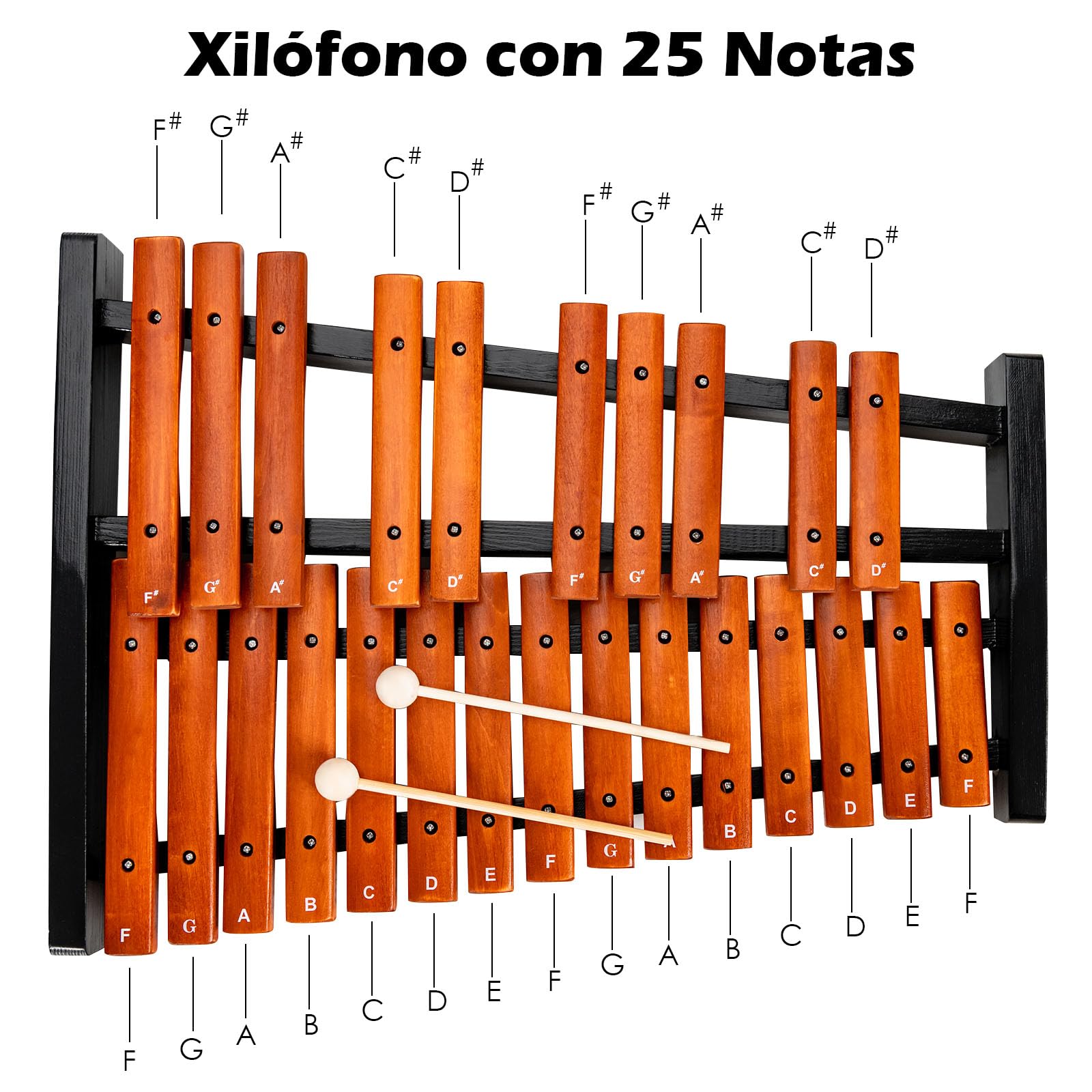 GOPLUS Xilófono de 25 Notas, Xilófono Madera con 2 Mazos y Bolsa de Transporte, Instrumento Musical Portátil con Bueno Sonido, Instrumento de Percusión de Madera, para Niños y Adultos