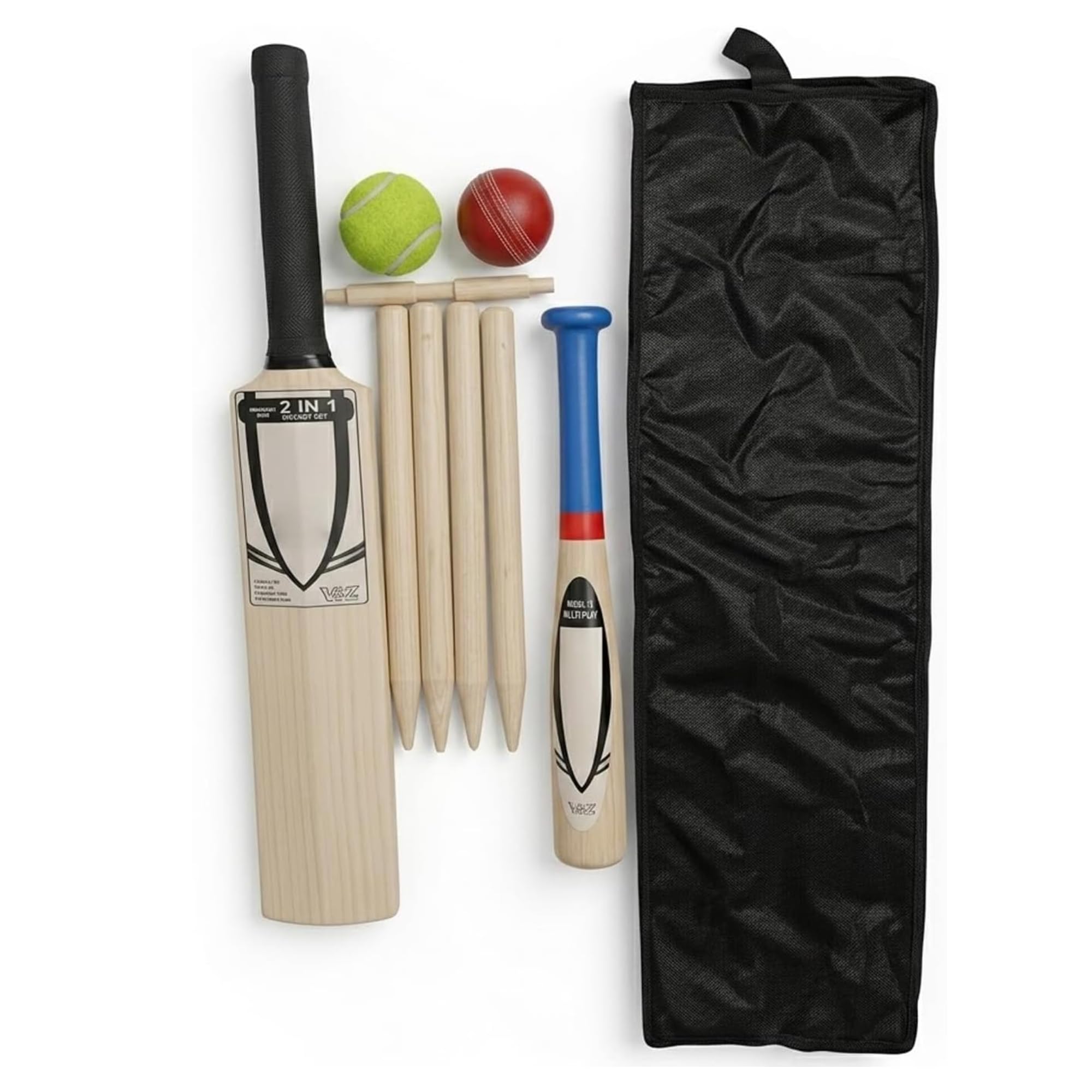 Yorkshire Homeware Summer Games | 2-in-1 Size 3 Cricket Bat & Rounders | Complete Set With Mesh Carry Bag | Outdoor Games Fun for all the family Suitable For Both Children And Adults To Use