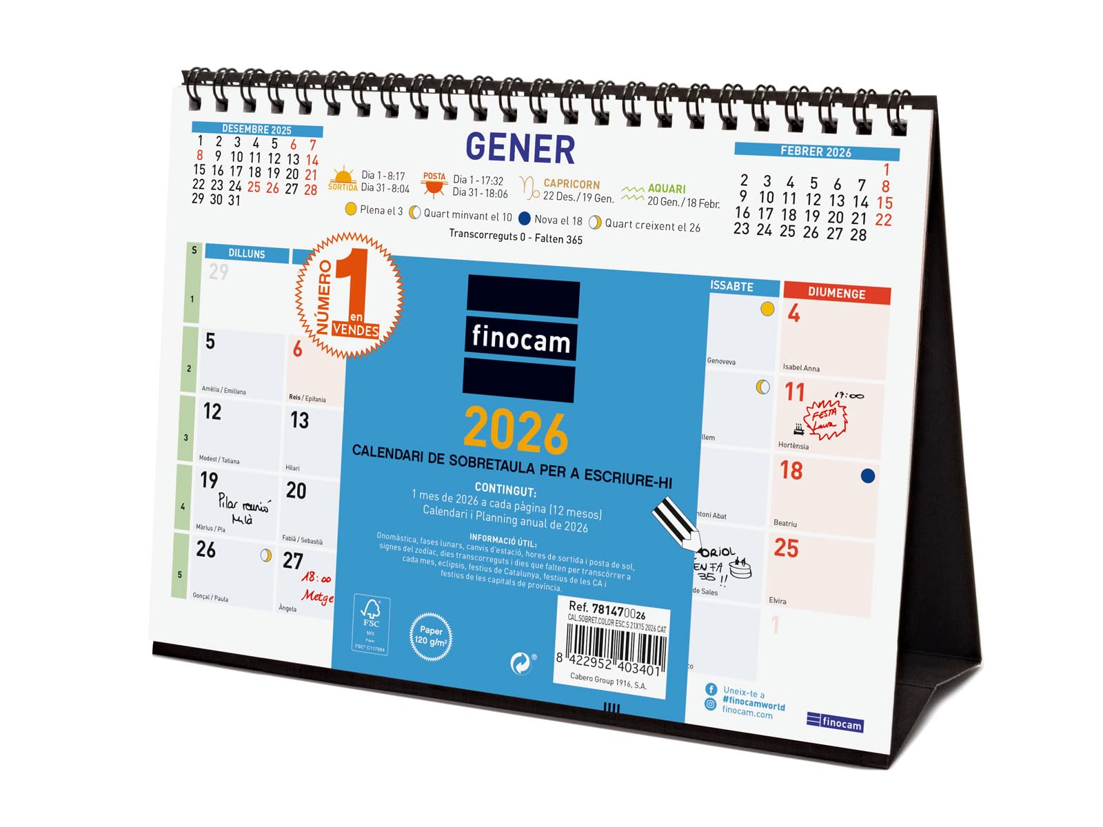 Finocam - Desktop Calendar 2026 Month View January - December 2026 (12 months) | Calendar 2026 | Monthly Planner Color Catalan