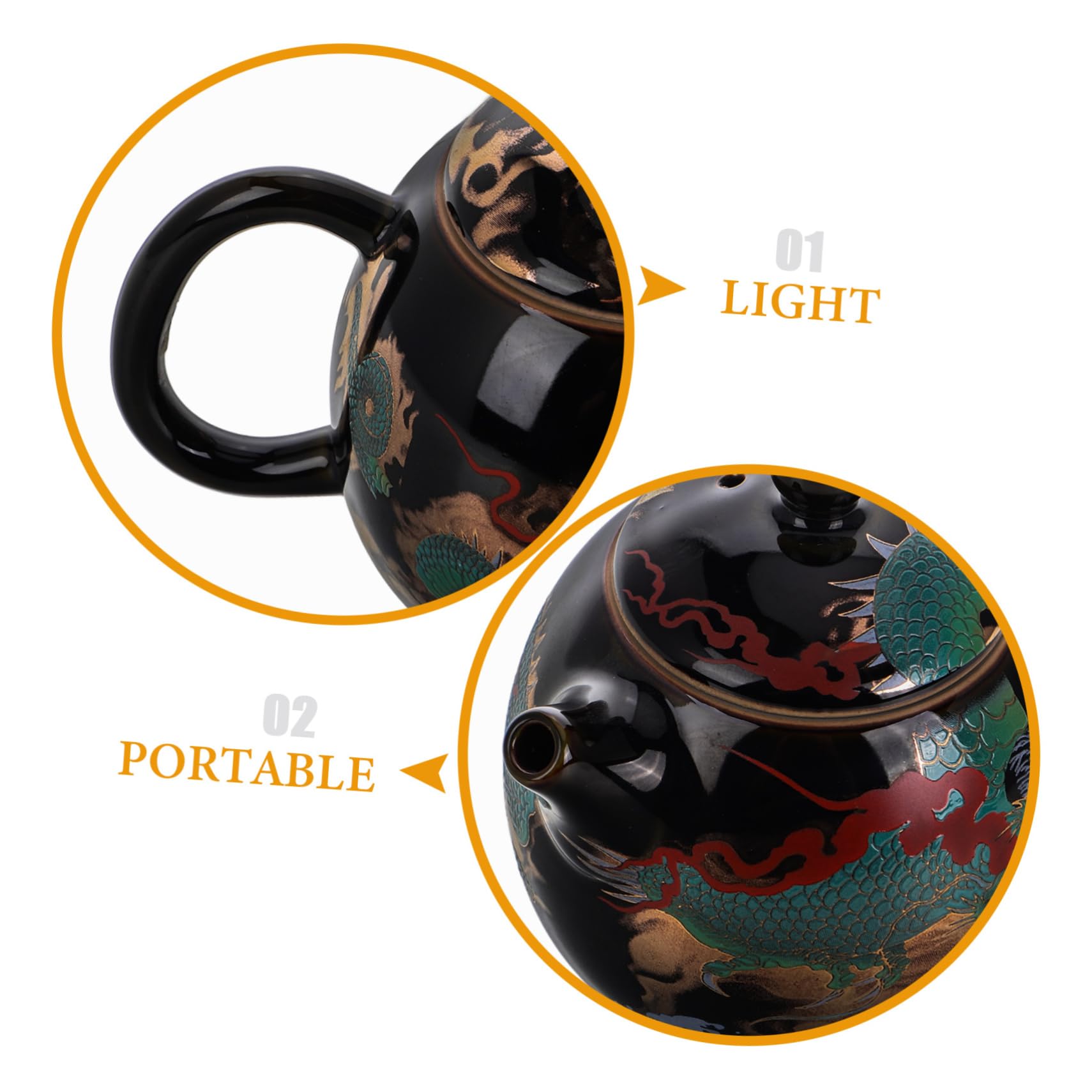 Tetera De Cerámica Vintage Diseño De Dragón Esmaltada Retro Para Camping y Preparación De Té Pequeña y Portátil