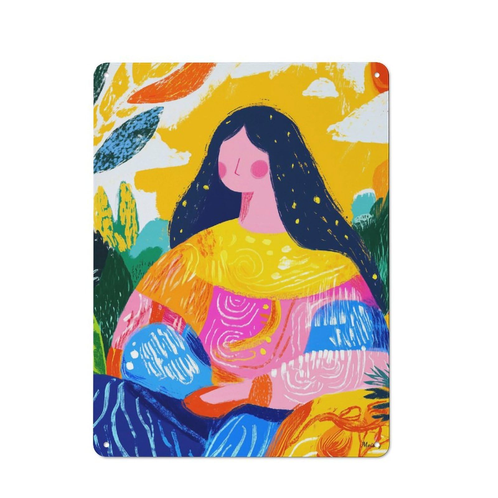 Junmoney Vivid Fauvist Vision Of The Mona Lisa Tin Sign 40X30cm With For Pub Or Café, Rustic Decor, Wall Decoration For A Recently Updated Pub And Café
