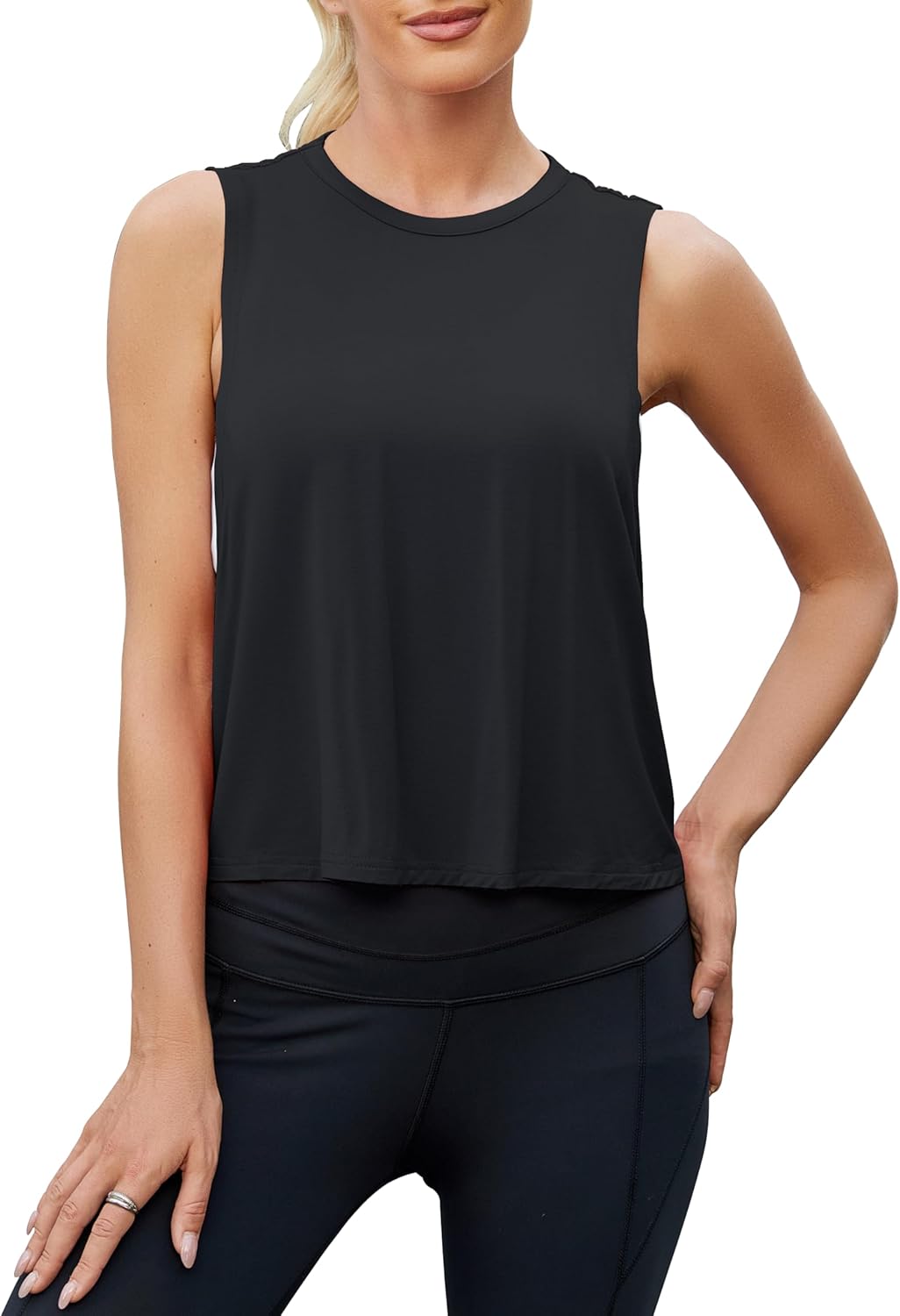 Mippo Workout Tops for Women Open Back Shirts Cropped Athletic Yoga Tank Tops Gym Clothes - Image 2