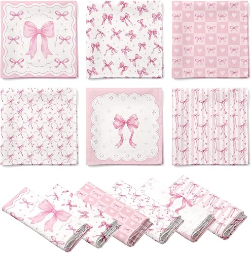 Cosovia 6-Pack Cloth Napkins 15 x 15 Inch, Pink Bow