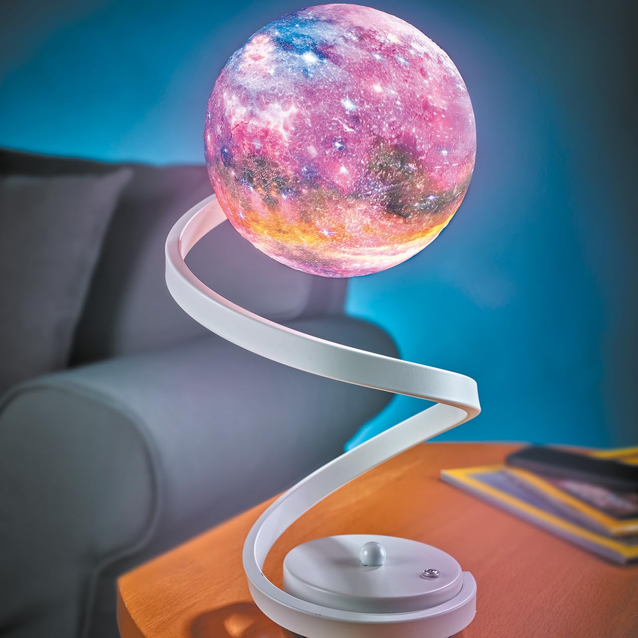 mysmartbuy.com Space Lamp with Curved Metal Stand & 3 Brightness Levels – USB Powered Celestial Planet Design Light Decoration for Bedside Table, Desk, Living Room – H36 x 15cm Diameter