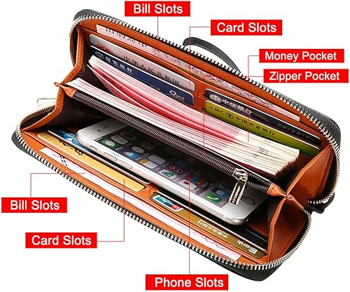 Miniatura 5 de LAORENTOU - Cartera de piel auténtica para hombre con bloqueo de RFID tarjetero monedero monedero de cuero para hombre con cremallera y bolsillo