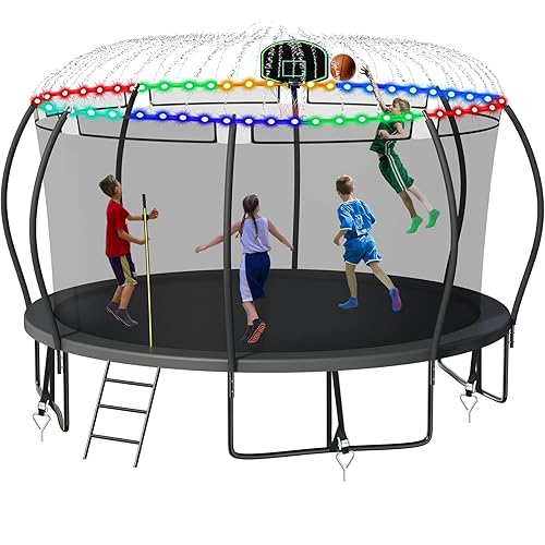 Vilax NoGapDesign - 14 pies para adultos 8 niños 1400 libras recreativo al aire libre con aro de baloncesto recinto luz aspersor 4 estacas 8