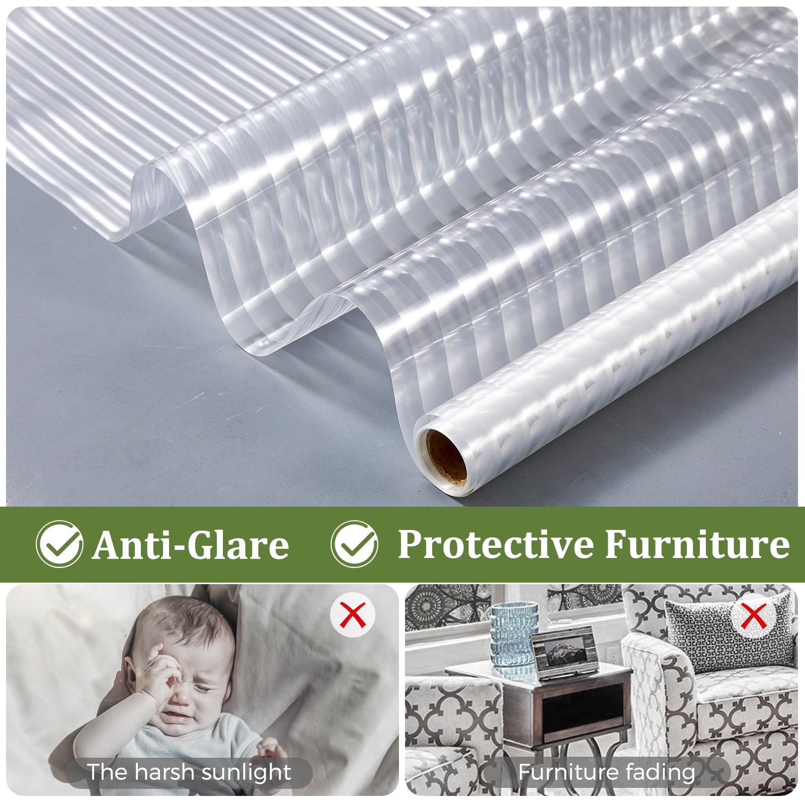 Beautyhero Reeded - Pellicola protettiva per finestra in vetro 3D, decorativa, scanalata con blocco UV, autoadesiva, rimovibile, per porta del bagno, adatta per affittuari, 90 x 200 cm