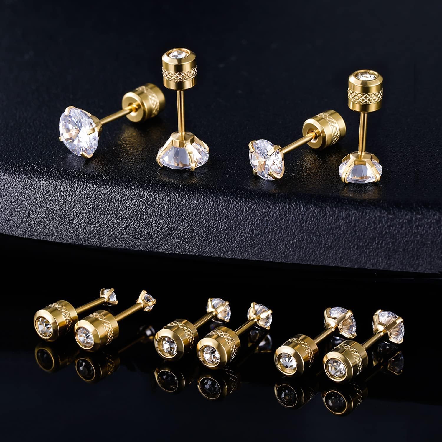 5 Pairs 316L Stainless Steel Screw Flat Back Earrings Cubic Zirconia Stud Earrings Titanium Earrings for Women Men - Image 6