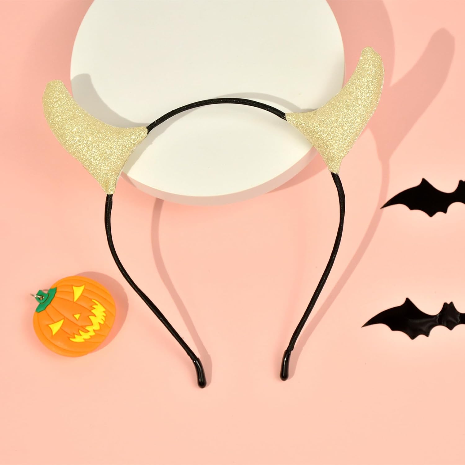 MUKOSEL Glitter Devil Horns Headband, Devil Ears Headband Halloween Cosplay Dress up, Devil Costume Accessories for Women Men(Gold) - Image 3