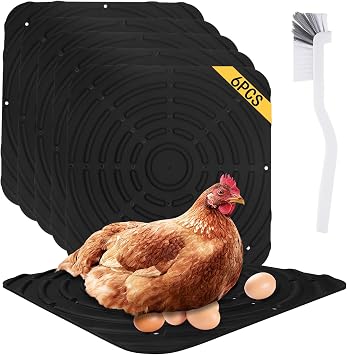 COCIVIVRE 6 Pack Washable Chicken Nesting Pads for Coop Silicone Nesting Pads for Chicken Coop Nesting Box for Laying Eggs 12"x 12" Reusable Chicken Laying Pads with Clean Brush -Style A Black