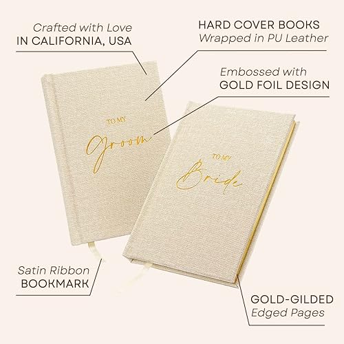 Vista 2 de MUUJEE Hard Cover Vow Books (Set of 2) - Foil Embossed Wedding Ceremony Vow Renewal Speech Books, Couple Gifts for Engagement (To My BrideGroom)