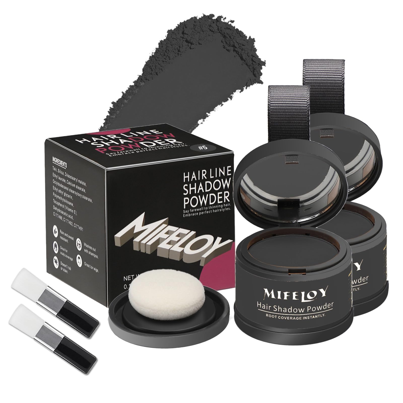 Mifeloy 2 Pack Root Touch Up Shadow Powder, Gray Hair Cover Up, Women Color Root Coverage Powder for Thinning Grey Hairline, Men Instantly Concealer