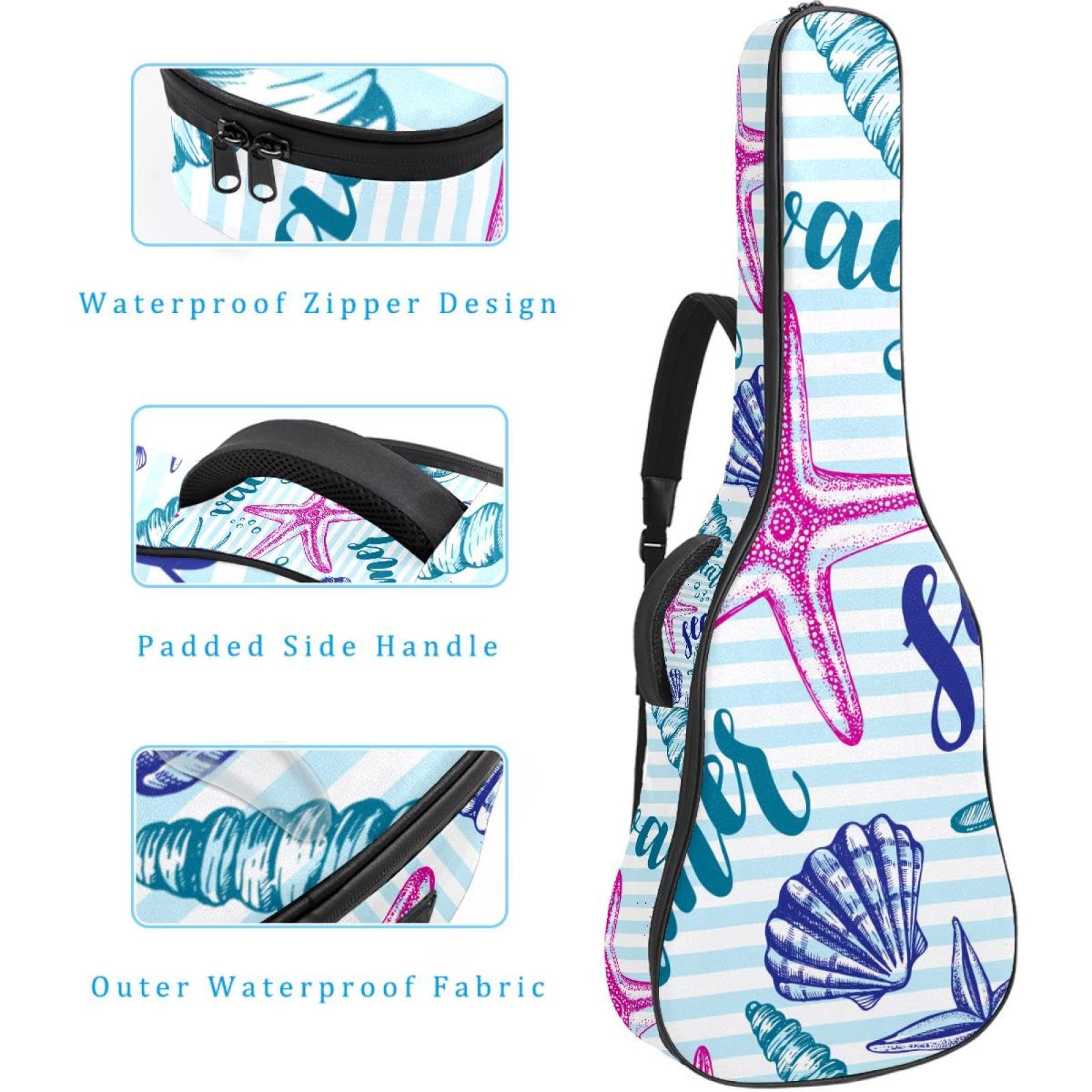 Torba na gitarę akustyczną Wodoodporny plecak na gitarę Gruba miękka wyściełana skorupa Klasyczna obudowa na gitarę, wielobarwny, 42.9x16.9x4.7 in, Organizer do torby