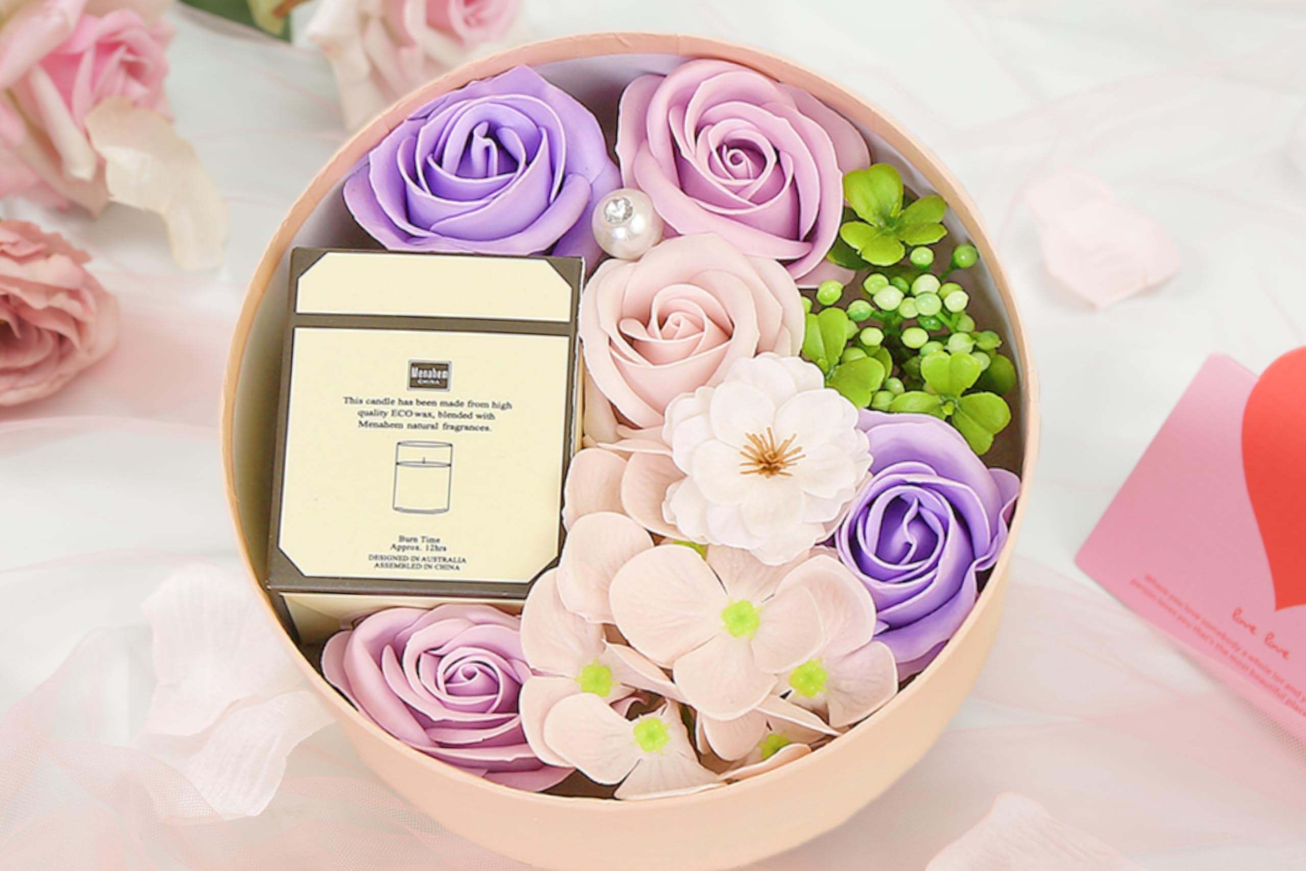 XIBANY KIKIFLY Rose Gift Box Flowers Fake Roses Bath Rose Flower Petals Scented Fragrance Candle Decoration For Valentine's Day Mother's Day Anniversary Birthday Girl Party Home Decorations