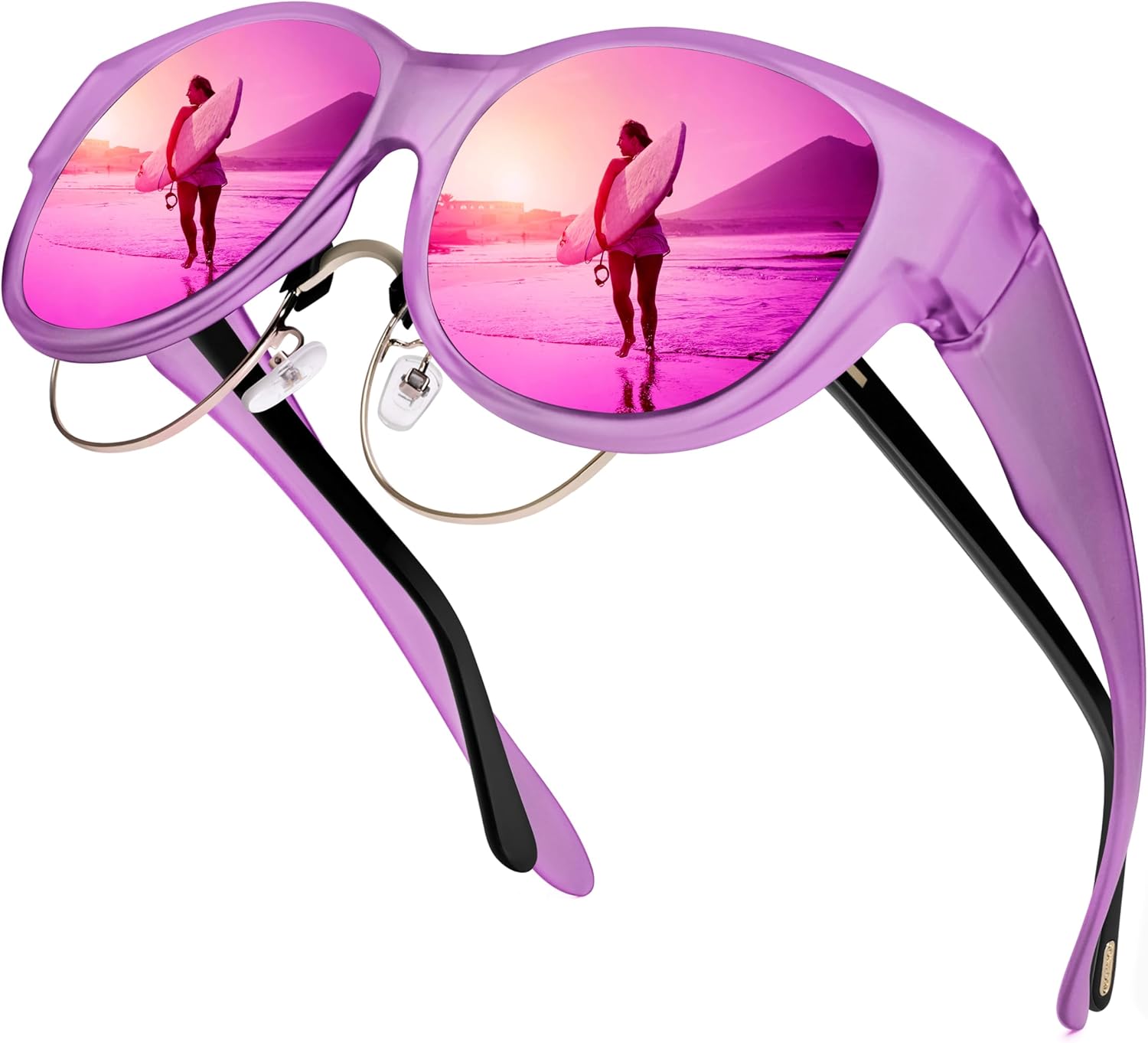 URUMQI Sunglasses Over Glasses Women, Polarized UV400 Protection Fit Over Glasses Sunglasses for Women Round Cat Eye