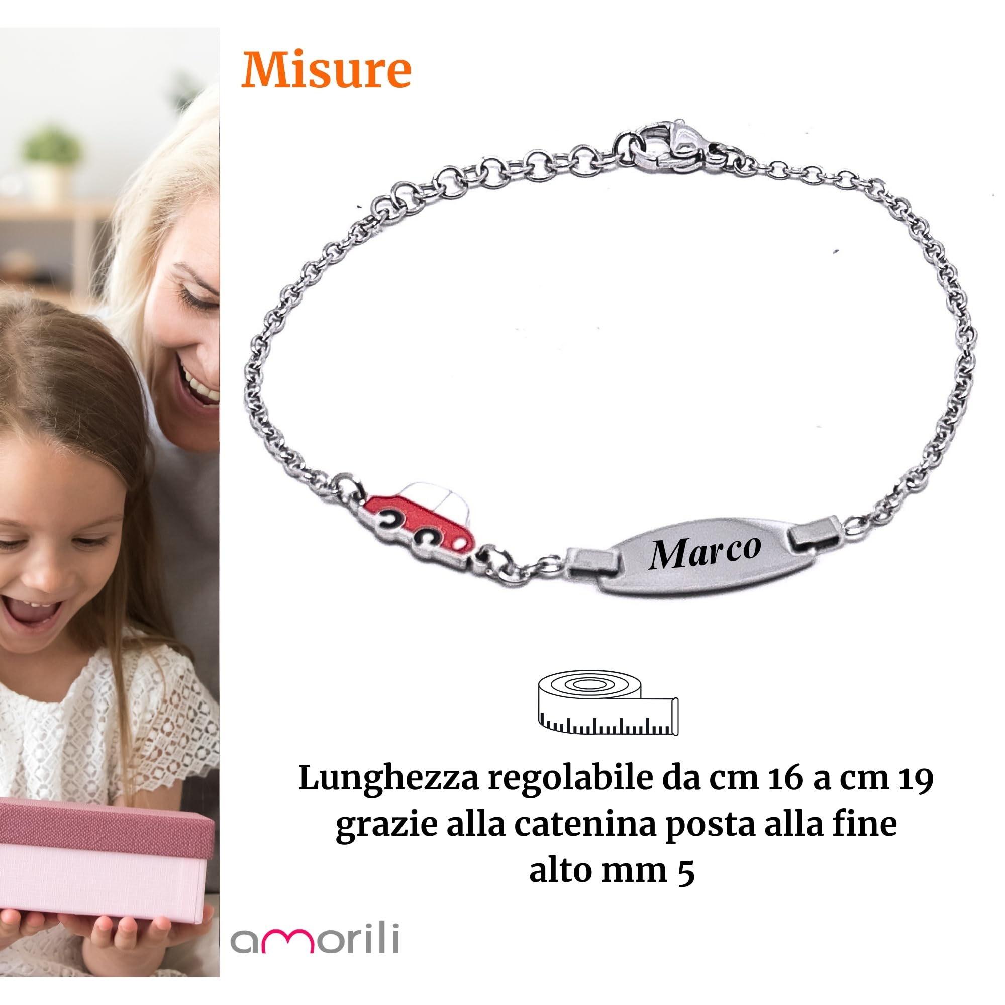 Bracciale Bimbo Personalizzato in Acciaio Inox – Incisione Gratuita Nome o Data – Idea Regalo Battesimo, Nascita o Compleanno bcc3105