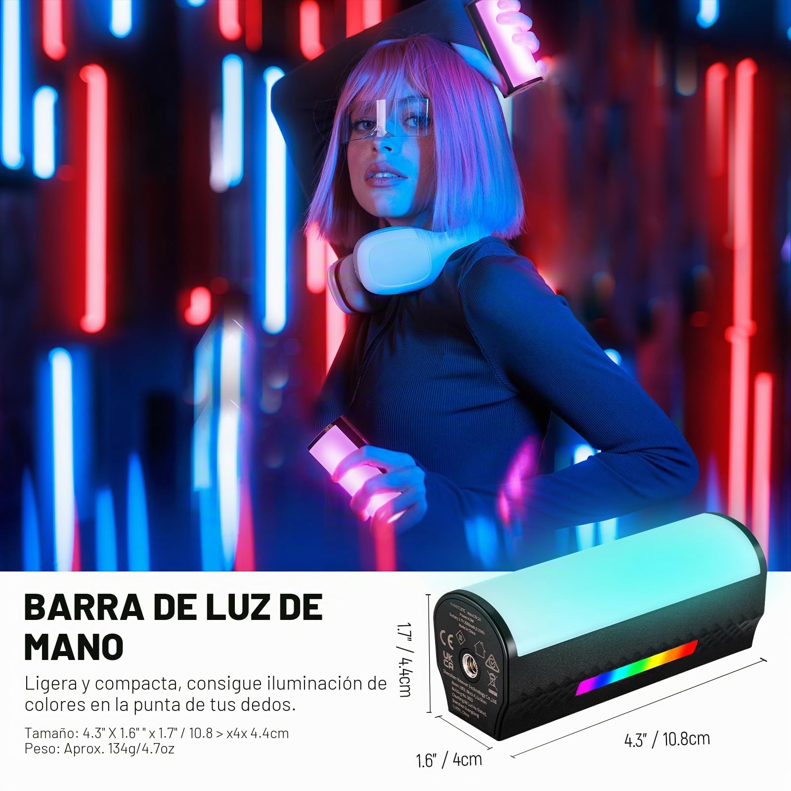 NEEWER Varita de Luz Magnética [Paquete de 2] con App Control, 360° Todo RGB Mini LED Video Barra Luz 2500K~8500K Regulable CRI 97 con Batería 2550mAh, 17 Escenas para fotografía Vlog TikTok, TL97C