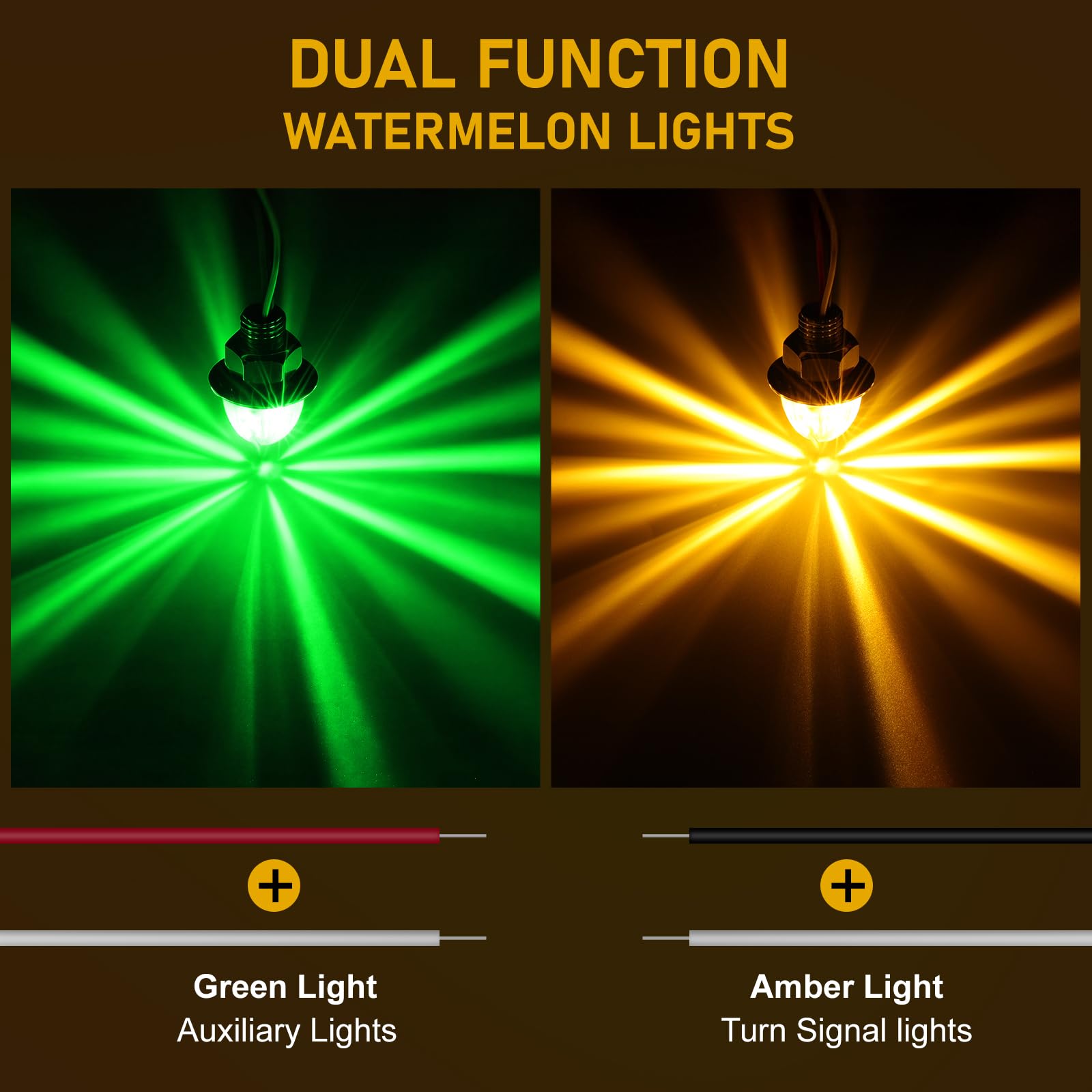10PCS Mini Watermelon Lights, 3/4 Inch Dual Revolution Amber Turn Signal Marker to Green Auxiliary LED Watermelon Light, IP65 Waterproof Side Clearance Tail Griller Lights, for 12V Trailers Trucks RV - 3