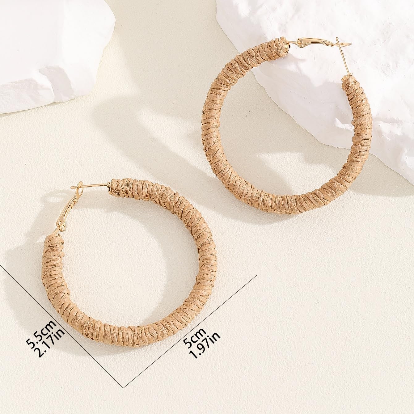 Handmade Rattan Earrings Big Circle Woven Straw Wicker Rattan Dangle Earrings Boho Round Statement Drop Earrings for Women Statement Summer Hoop Earrings Jewelry - Image 2