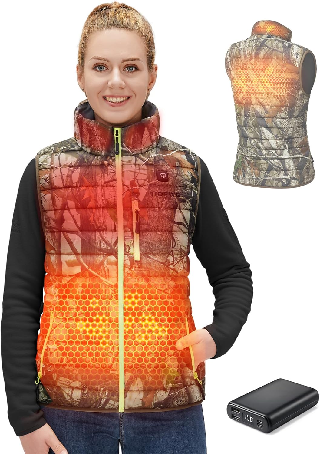 TIDEWE Women’s Lightweight Heated Vest with Battery Pack for Hunting/Hiking