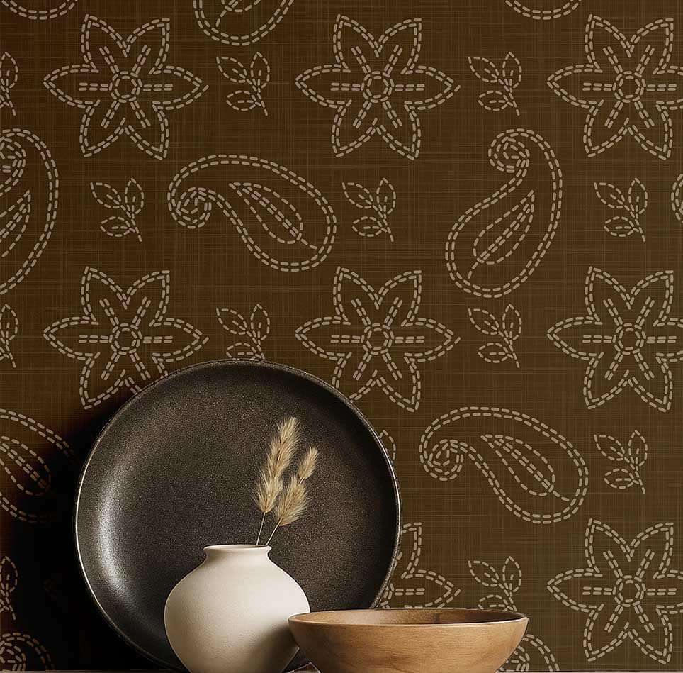 Papier peint moderne cachemire marron S4Sassy vinyle 25x120