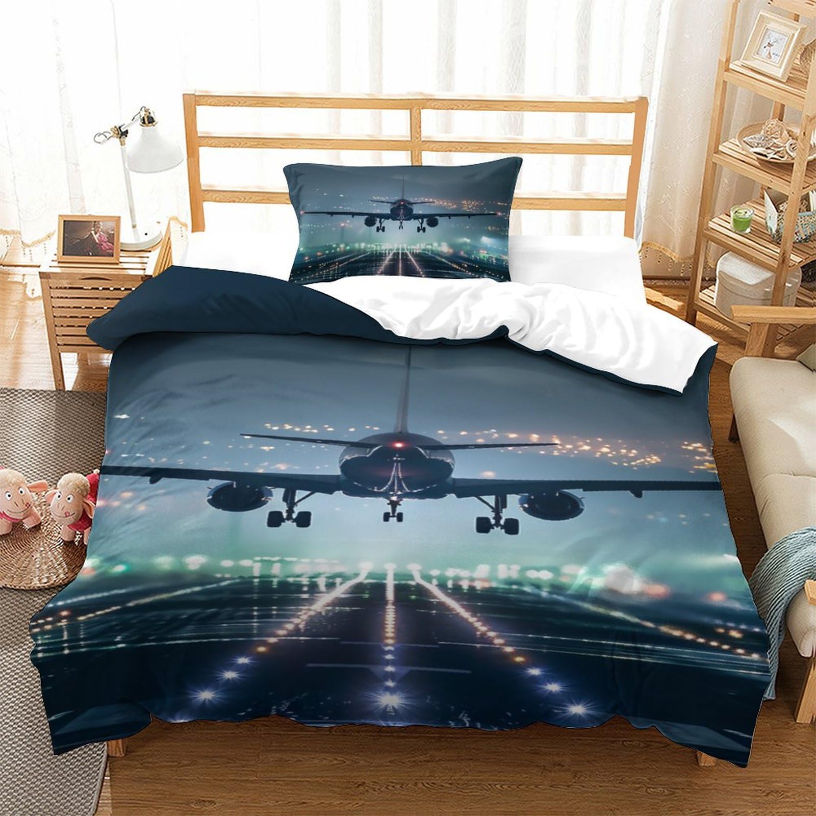 Parure de lit avion de passagers microfibre anti-plis et respirante pour lit une personne