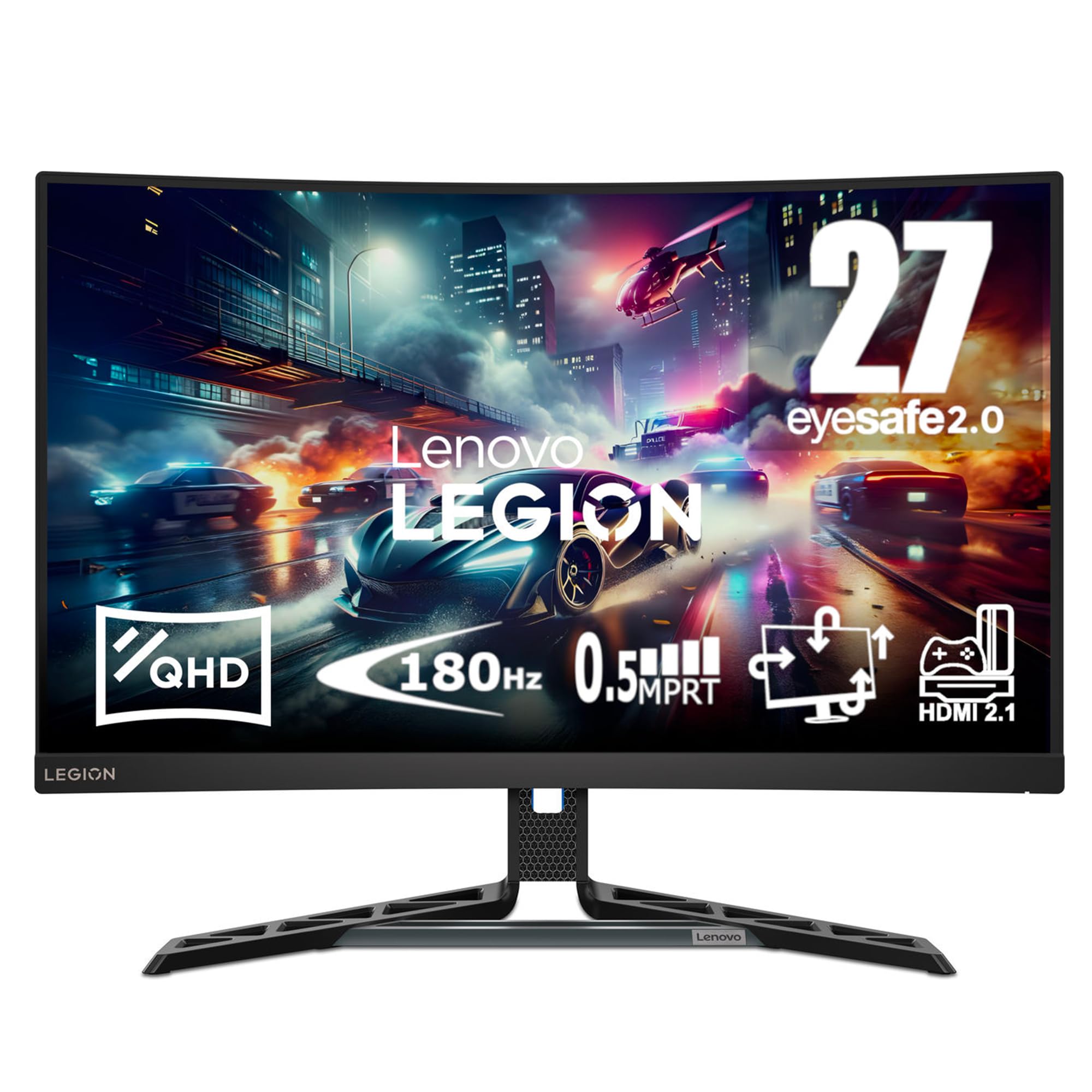 Lenovo Legion R27qc-30 - Monitor Gaming Curvo 27" (180Hz, 0.5 ms MPRT, 16:9, 2560 x 1440 px, HDMI+DP, Altavoces 3Wx2, EyeSafe) VESA 100mm, Soporte Inclinable, Giratorio y Ajustable en Altura - Negro