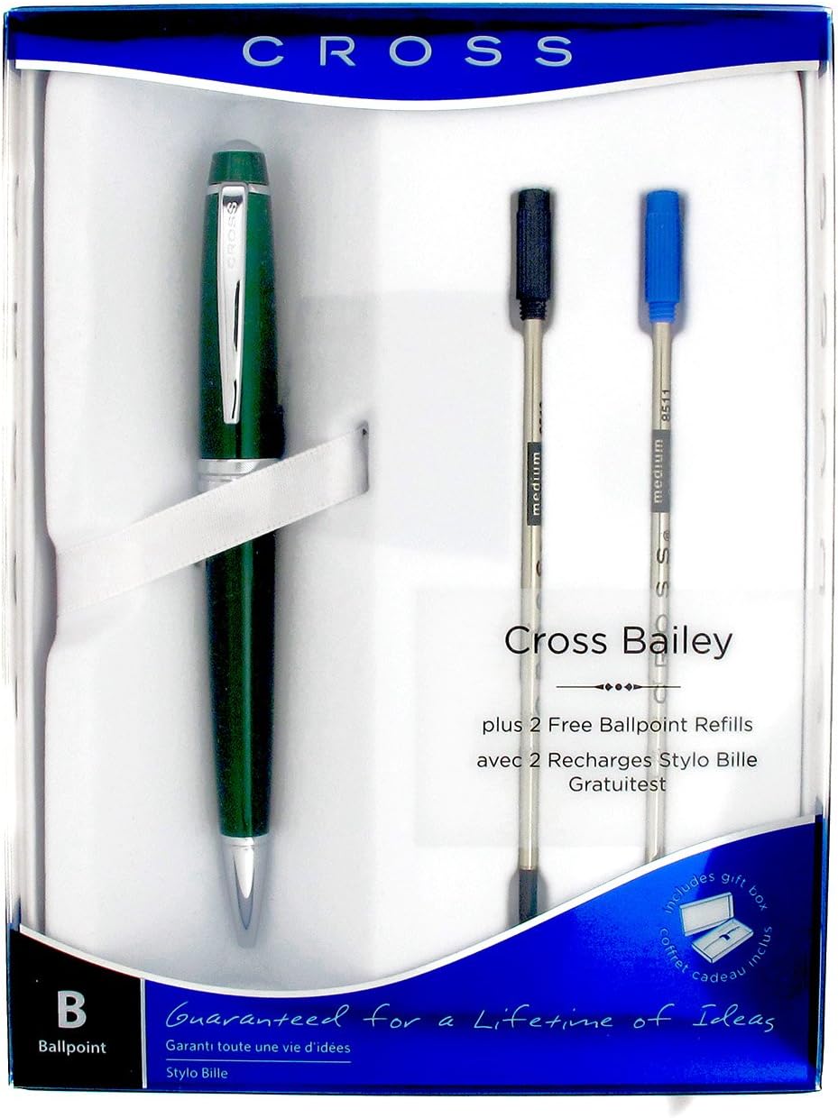 Cross Bailey Translucent Green Ballpoint Pen + 2 Free Refills 1 Black, 1 Blue